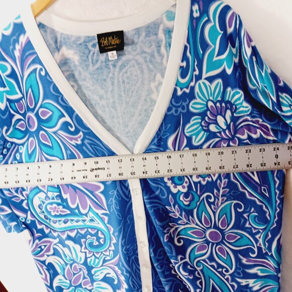 Bob Mackie, 1X Cardigan, Blue Floral Print, 3/4 Sleeve, V Neck, Button Down - Picture 11 of 16
